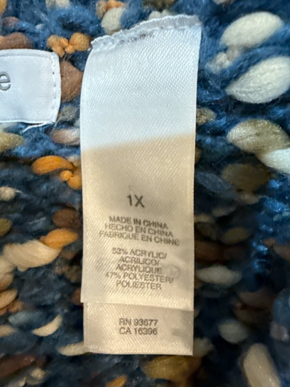 Liz Claiborne Sz 1X Blue, Cream & Brown Knit Collared Long 3-Snap Cardigan - Picture 7 of 9